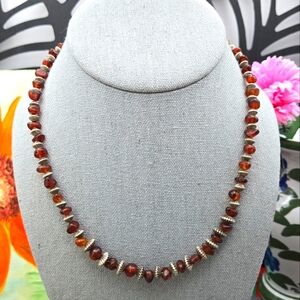 Amber Vintage Sterling Silver Bead Necklace